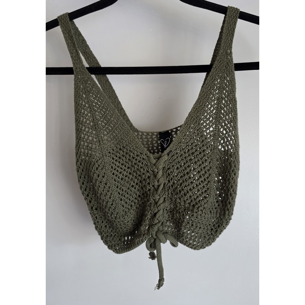Windsor Crop Top Women S Olive Green Crochet Sleeveless Boho Festival Ready